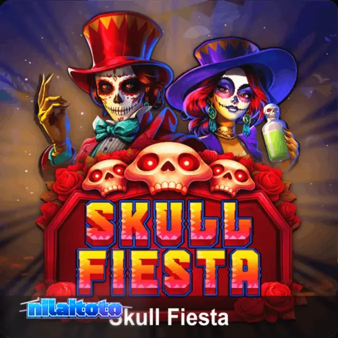 Tampilan visual slot Skull Fiesta dengan tema Day of the Dead yang penuh warna dan simbol tengkorak.